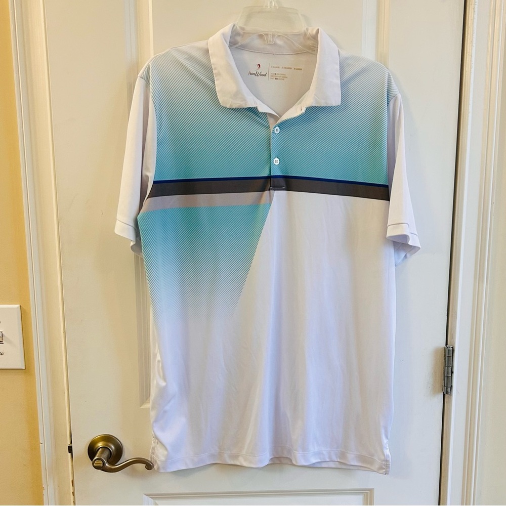 White and Blue Polo Golf Shirt with Gradient Design